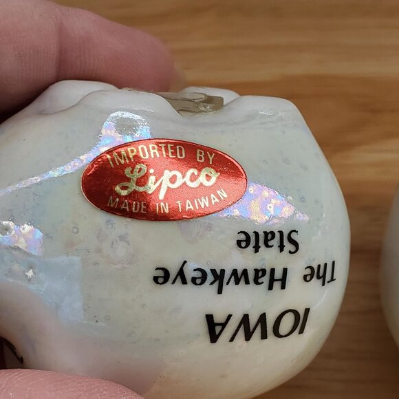 Vintage 1960s Lipco Iowa Hawkeye State Pig Salt & Pepper Shakers Ceramic Iridesc - Picture 5 of 16